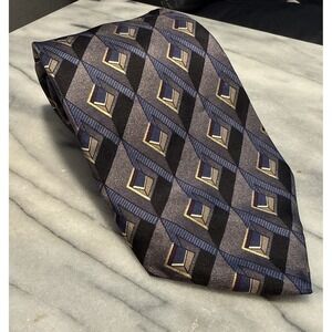 Arrow Vintage Geometric 100% Italian Silk Necktie Tie Made In USA Blue Gray